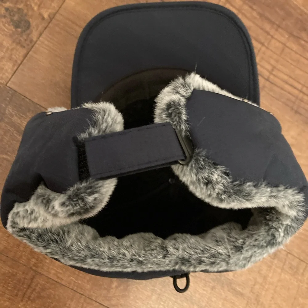 Supplex Fitted Trapper Hat Navy Blue Faux Fur Winter Cap OSFM